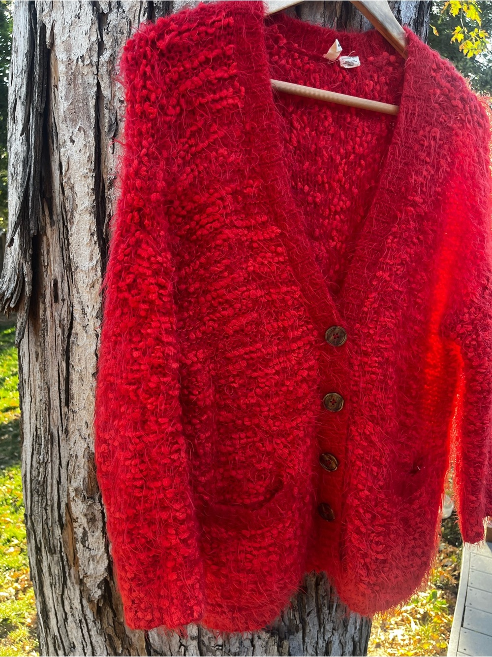 Moth Red Fuzzy Button-Front Cardigan from Anthropologie